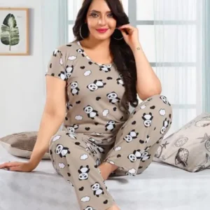 Aradhya Panda Print Nightsuit - Cute Cotton Night Suit for Women