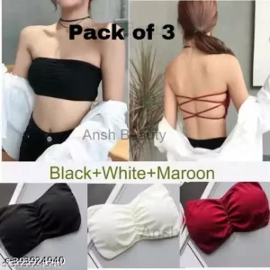 Pack of 3 Women Bandeau Padded Bra Black White Maroon