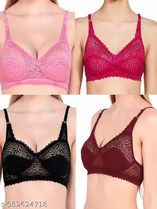 Pack of 4 Stylish Net Frill Bra for Women – Multicolor
